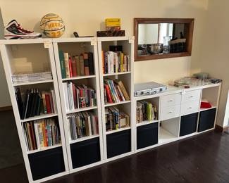White cube shelving.