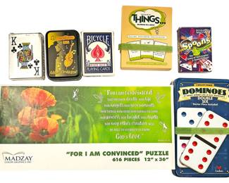 Assortment of Playing Cards and Puzzle