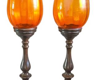 Pair of Amber Glass Candle Holders