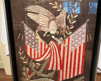 SILK AND METALLIC THREAD PATRIOTIC NEEDLEWORK