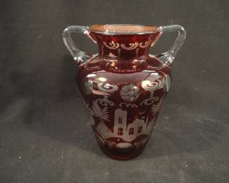 Antique Cranberry Cut to Clear Vase