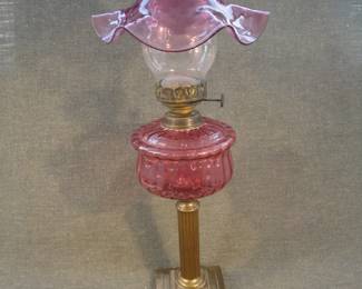 Victorian Cranberry Coinspot Oil Lamp