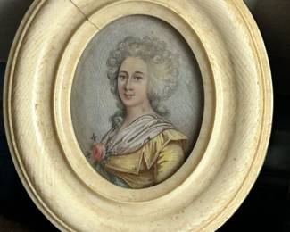 19th Century Original Portrait In Carved Frame