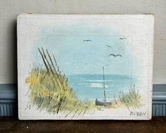 Original Painting Of Beach Bluffs Skiff Boat, Signed
