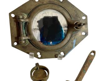Port hole frame & two brass items