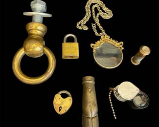 Brass vesta case, magnifying glasses,
locks