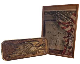 Patriotic Hand Carved Wooden Eagle Sign Framed Poster