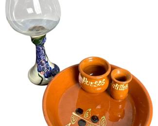 Pottery Set, Stoneware Grapevine Goblet Appetizer Dish
