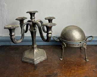 Silverplate Candelabra Engraved Appetizer Dish