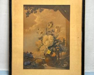 Framed Flower Print, Vintage