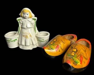Vintage Figural Planter, Dutch Girl Mini Dutch Klompen