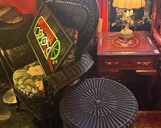 Antique wicker chair and table 