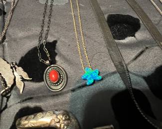 Love this coral button necklace set in vintage sterling silver