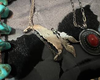 Awesome turquoise necklace with Navajo feathers by we think running bear