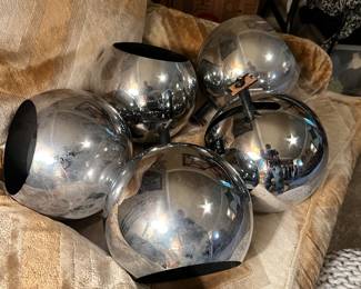 Mid-century modern chrome eyeball track lighting pieces by Lido Lear… Perfect for making an amazing chandelier or using as mid-century sconces/ direct lighting to brighten up your cool mid-century art!