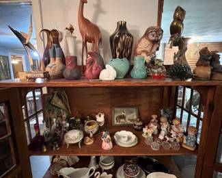 Rare old van Briggle pottery & cool hand made wood art plus an amazing turned wood vase!