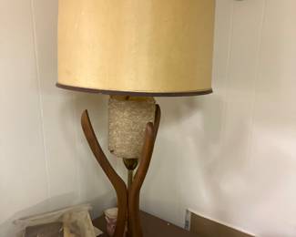 Mud century teak lamp with cylindrical spaghetti shade 