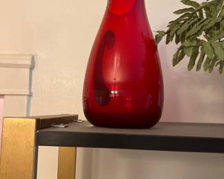 Red glass hand blown pitcher