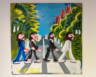 Original Steve Keene - Skidibiz “Abbey Road” painting on board.  This piece measures 24” x 24”