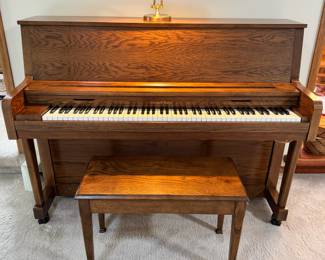 Charles R. Walter Studio Piano with internal humidifier and bench. 