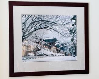 Large framed photo of Bulguksa, Buddhist Temple in South Korea in winter