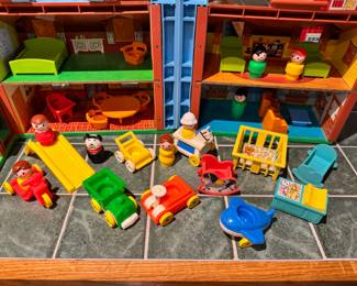 Vintage Fisher Price Play Family House with over 30 accessory pieces including a large set of FP Nursery items