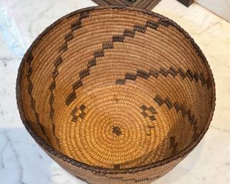 Early 20th Century Pima American Indian hand woven basket with devil’s claw and willow.  Approximate size is 6” tall x 9 1/4” wide and is in overall excellent vintage condition