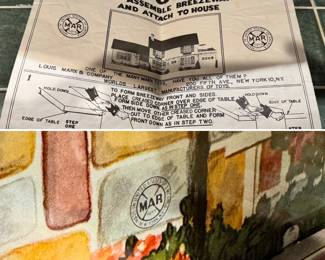 Vintage Marx tin litho Disney dollhouse with a large assortment of accessories and original family car