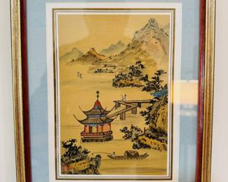 Set of 6 small framed Chinese prints.  This is a close-up of one of the prints