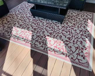 Like New Member’s Mark ‘Carnaby’ 4pc seating set.  This set includes sofa, two swivel rocking chairs, coffee table, cushions and pillows.  The small side table, lamp and outdoor rug will be sold separately 