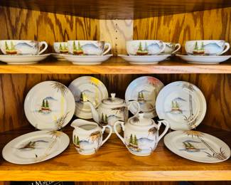 Vintage Kutani luncheon/tea set with Geisha lithophane 