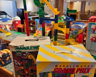 Vintage Marbleworks + Marbleworks Grand Prix track set with original boxes.  There are extra pieces to this set