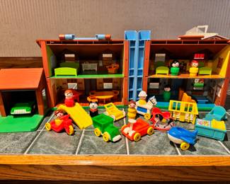 Vintage Fisher Price Play Family House with over 30 accessory pieces including a large set of FP Nursery items
