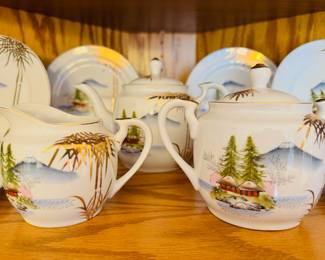 Vintage Kutani luncheon/tea set with Geisha lithophane 