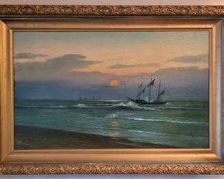 Large vintage original painting by John Engelhardt 1867-1915 Well listed Americanartist