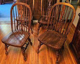 Solid Wood Antique Dining Chairs - Need refinishing. 