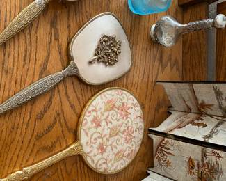 Vintage hand mirrors and brush