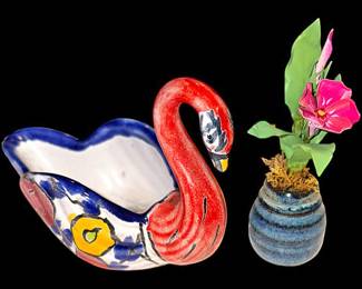 Talavera Style Swan Mexican Pottery