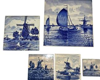Five Delft Blue Dutch Tiles