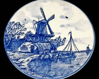 Delft Blue Windmill Handpainted Plate