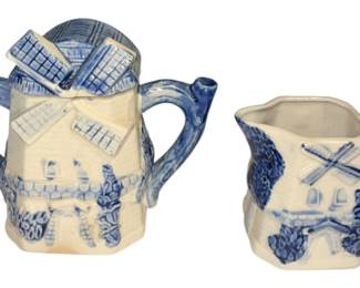 Delft Windmill Sugar Creamer Set