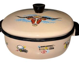 Vintage Western Steer Enamelware Pot