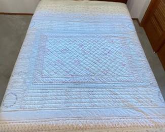 6 PinkRosesGreenGinghamKingQuilt