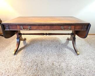 9 MahoganyLeatherTopDropLeafCoffeeTable