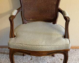 22 AntiqueChairWithCarvedFrameCaneBackUpholsteredSeatandArms
