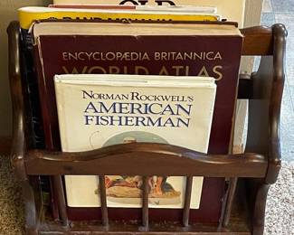 109 MidCenturyDarkWoodMagazineHolderCoffeeTableBooksRockwell