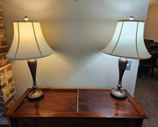 31 PairOfHeavyCeramicLampsBronzeTone