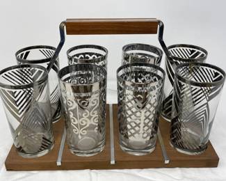 38 MCMTeakandChromeGlassCaddywith15Glasses