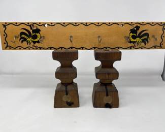 136 2CarvedWoodCandleSticksVintageRoosterKeyholder