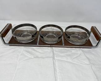 40 MCMTeakandChrome3GlassBowlCaddy